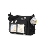 Kawaii Crossbody Ita Bag for Women with Pin and Plush Penguin, Cute Messenger Bag Japanese Crossbody Bag Y2K Purse Black Fit 15.6 Inch Laptop