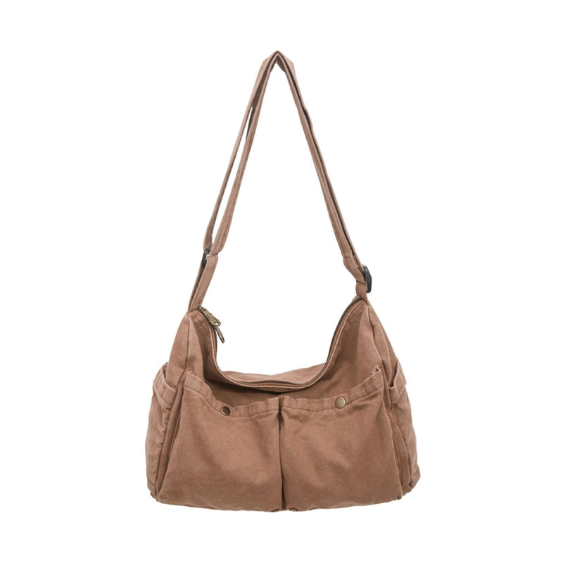 KBTYE Canvas Messenger Bag Cute Crossbody Tote Bag Shoulder for Women Men for School Aesthetic Hobo with Multiple Pockets(Brown)