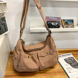 KBTYE Canvas Messenger Bag Cute Crossbody Tote Bag Shoulder for Women Men for School Aesthetic Hobo with Multiple Pockets(Brown)