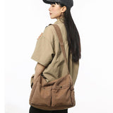 KBTYE Canvas Messenger Bag Cute Crossbody Tote Bag Shoulder for Women Men for School Aesthetic Hobo with Multiple Pockets(Brown)
