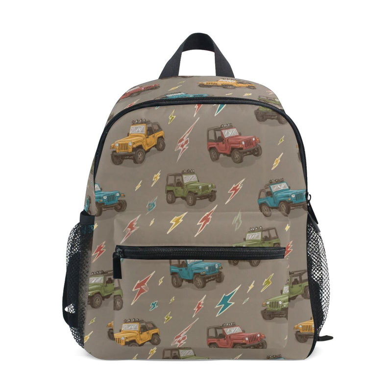 Kcldeci Toddler Backpack for Girls Boys Jeep and Lighting Bolts Kindergarten Elementary Preschool Kids School Bag Book Bag S