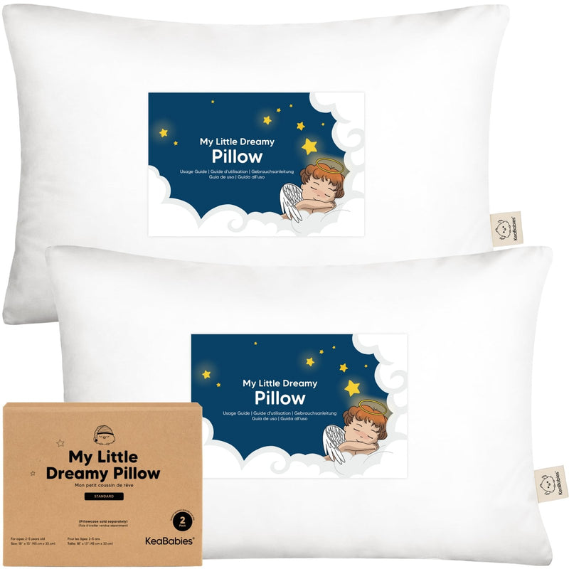 KeaBabies 2 - Pack Toddler Pillows 2 Year Old to 5 - 13x18 Soft Organic Cotton Kids Pillow for Sleeping, Travel, School, Daycare, Nap, Toddler Bed, Machine Washable, Without Pillowcase (Soft White)