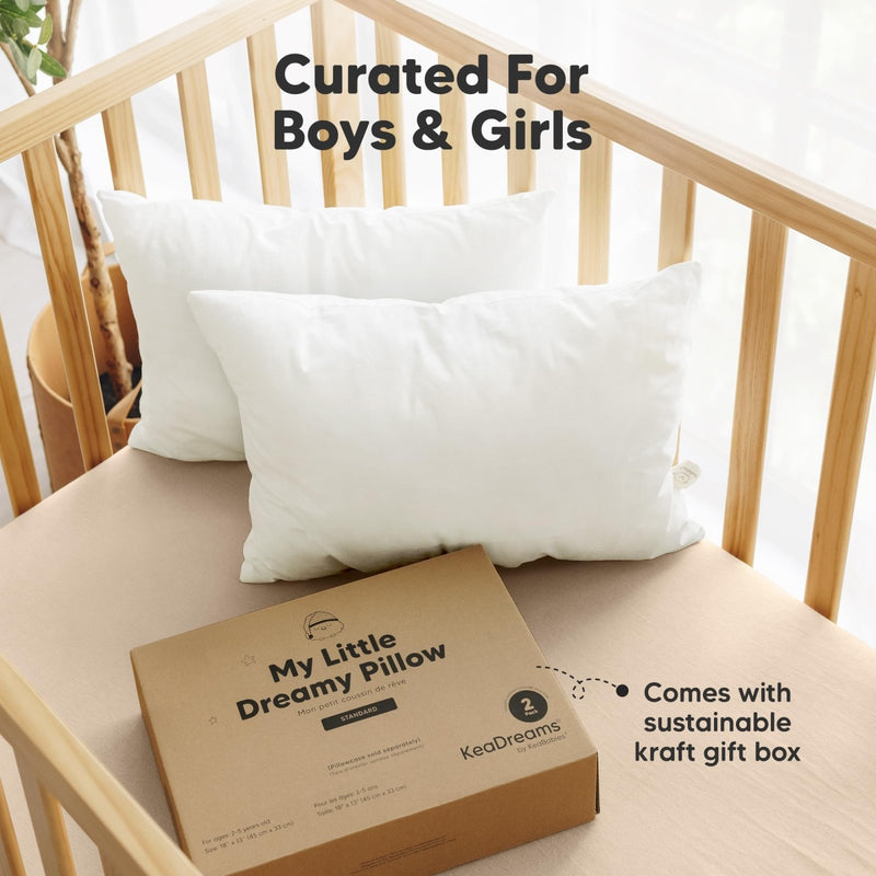 KeaBabies 2 - Pack Toddler Pillows 2 Year Old to 5 - 13x18 Soft Organic Cotton Kids Pillow for Sleeping, Travel, School, Daycare, Nap, Toddler Bed, Machine Washable, Without Pillowcase (Soft White)