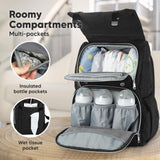 KeaBabies Baby Diaper Bag Backpack with Changing Pad - Waterproof Baby Bag for Mom and Dad, Insulated Bottle Pockets, Durable Toddler, Twin, Boy Girl Diaper Backpack for Travel, Large (Trendy Black)