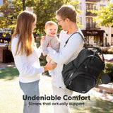 KeaBabies Diaper Bag Backpack - Multifunctional Travel Diaper Back Packs, Maternity Baby Changing Bags, Compact 18L Capacity, PU Leather, Waterproof, Unisex, Nappy Changing Pad (Trendy Black)