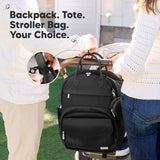 KeaBabies Diaper Bag Backpack - Multifunctional Travel Diaper Back Packs, Maternity Baby Changing Bags, Compact 18L Capacity, PU Leather, Waterproof, Unisex, Nappy Changing Pad (Trendy Black)
