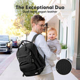 KeaBabies Diaper Bag Backpack - Multifunctional Travel Diaper Back Packs, Maternity Baby Changing Bags, Compact 18L Capacity, PU Leather, Waterproof, Unisex, Nappy Changing Pad (Trendy Black)
