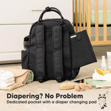 KeaBabies Diaper Bag Backpack - Multifunctional Travel Diaper Back Packs, Maternity Baby Changing Bags, Compact 18L Capacity, PU Leather, Waterproof, Unisex, Nappy Changing Pad (Trendy Black)