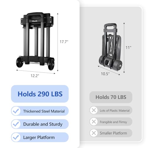 KEDSUM Folding Luggage Cart for Travel & Airport, 290lbs Foldable Hand Truck with Expandable Baseplate, Lightweight Portable Dolly 4 Wheels, Collapsible Small Dolly for Easy Moving & Storage