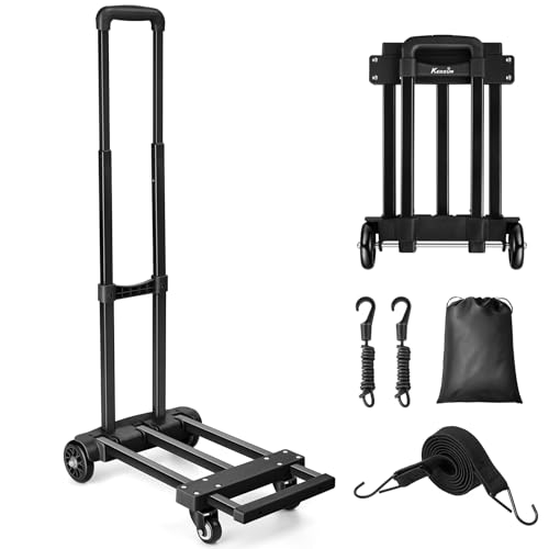 KEDSUM Folding Luggage Cart for Travel & Airport, 290lbs Foldable Hand Truck with Expandable Baseplate, Lightweight Portable Dolly 4 Wheels, Collapsible Small Dolly for Easy Moving & Storage