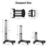 KEDSUM Folding Luggage Cart for Travel & Airport, 290lbs Foldable Hand Truck with Expandable Baseplate, Lightweight Portable Dolly 4 Wheels, Collapsible Small Dolly for Easy Moving & Storage
