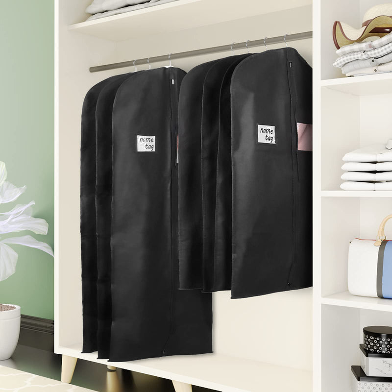KEEGH Garment Bags for Hanging Clothes 60" (Set of 6) Dress Bags for Gowns Long Dress Bags for Closet Storage with Zipper and Eye - Hole for Folding for Suit Coats Dresses, Black