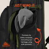 Kelty Redwing Traveler Backpack, Travel Pack with Wide U Zip Opening, Signature Wing Pockets, 30 - 50L Capacity (30L Black)