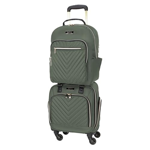 Kenneth Cole REACTION Chelsea 2-Piece Bundle - 17" 4-Wheel Spinner Underseat Carry-On Luggage & Matching 15" Laptop Backpack, Olive | Backpacks4Less