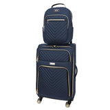 Kenneth Cole REACTION Chelsea 2-Piece Bundle - 20" Chevron Expandable 8-Wheel Carry-On Suitcase & Matching 15" Laptop Backpack, Navy