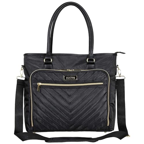 Kenneth Cole REACTION Chelsea Quilted Chevron 15" Laptop & Tablet Business Tote with Removable Shoulder Strap, Black | Backpacks4Less
