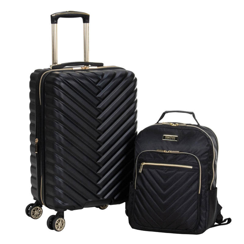 Kenneth Cole REACTION Madison Square Lightweight Hardside Chevron Expandable Spinner Luggage, Black, 2 - Piece (20" Carry On + Backpack)