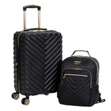 Kenneth Cole REACTION Madison Square Lightweight Hardside Chevron Expandable Spinner Luggage, Black, 2 - Piece (20" Carry On + Backpack)