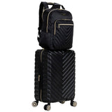 Kenneth Cole REACTION Madison Square Lightweight Hardside Chevron Expandable Spinner Luggage, Black, 2 - Piece (20" Carry On + Backpack)