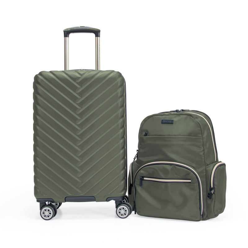 Kenneth Cole REACTION Madison Square Lightweight Hardside Chevron Expandable Spinner Luggage, Olive, 2 - Piece (20" Carry On + Sophie Backpack)