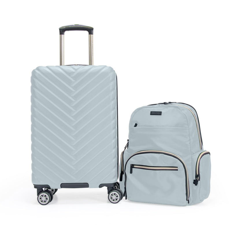 Kenneth Cole REACTION Madison Square Lightweight Hardside Chevron Expandable Spinner Luggage, Slate, 2 - Piece (20" Carry On + Sophie Backpack)