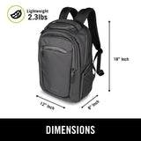 Kenneth Cole REACTION Parker Polyester Abrasion - Resistant Travel 17" Laptop Backpack with Removable Laptop Sleeve, Black