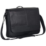 Kenneth Cole REACTION Risky Business Messenger Full-Grain Colombian Leather Crossbody Laptop Case & Tablet Day Bag, Black