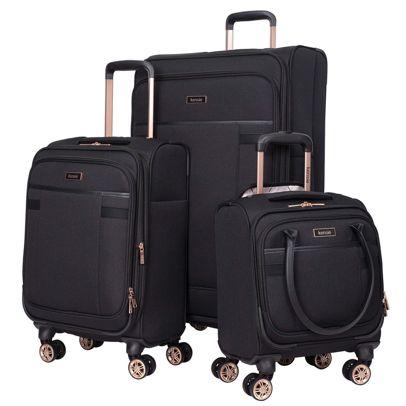 kensie Hudson Softside 3 - Piece Spinner Luggage Set, Black with Rose Gold