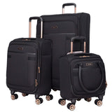 kensie Hudson Softside 3 - Piece Spinner Luggage Set, Black with Rose Gold