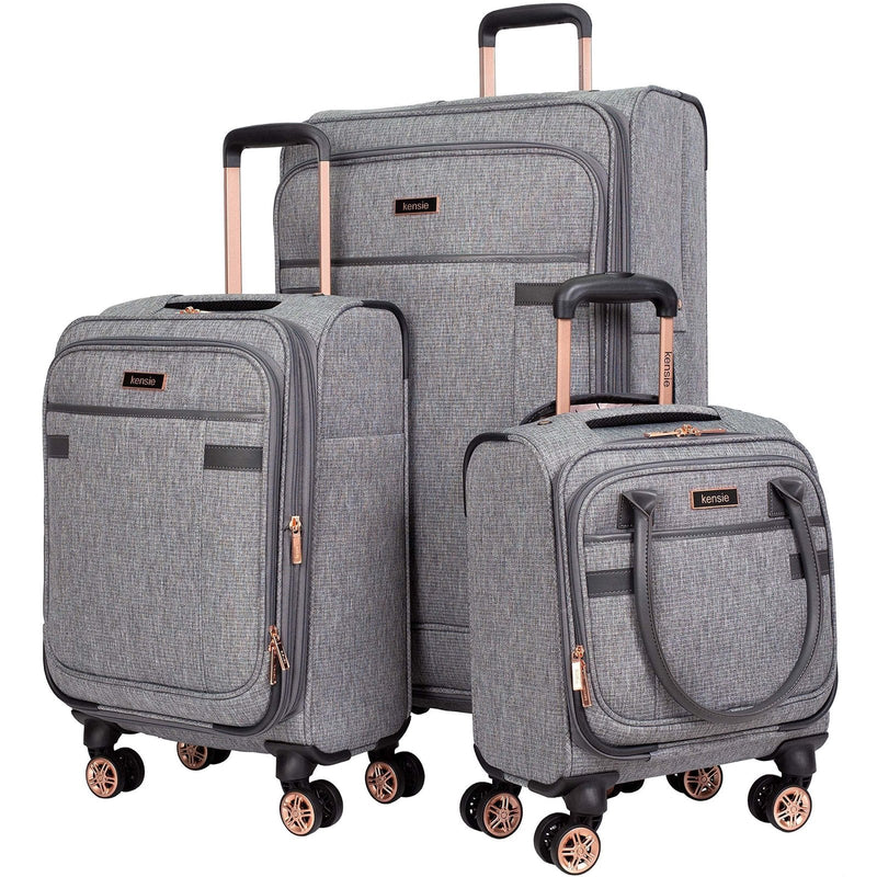 kensie Hudson Softside 3 - Piece Spinner Luggage Set, Heather Gray