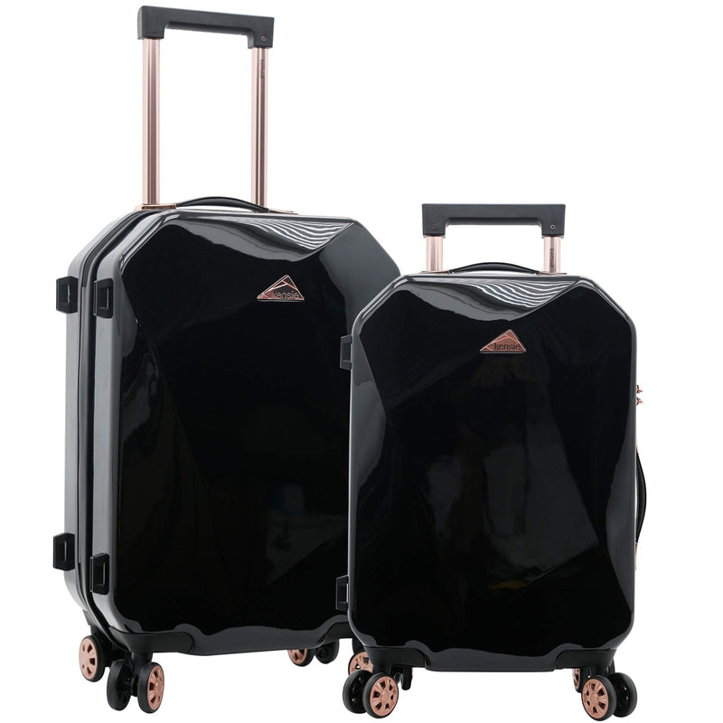 kensie Women's Shiny Diamond Hardside Spinner Luggage, Black, 2 - Piece Set (20/28)