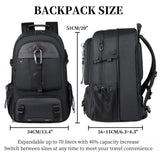 KEQIKAI Travel Backpack 50L, 17 Inch Laptop Backpack for Men Women, Large Waterproof Carry On Backpack, TSA Friendly Flight Approved Anti - Theft Backpack with USB Interface & Shoe Compartment, Black