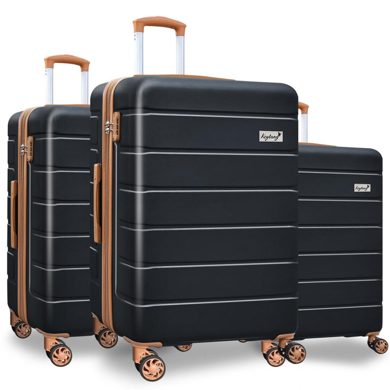 KEYTANG 3 - Piece Hardshell Luggage Set, Lightweight Expandable Suitcase with TSA Lock and Double Spinner Wheels, 20% Expansion for Extra Packing, Carry - On and Checked Bags, Apricot Black
