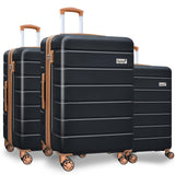 KEYTANG 3 - Piece Hardshell Luggage Set, Lightweight Expandable Suitcase with TSA Lock and Double Spinner Wheels, 20% Expansion for Extra Packing, Carry - On and Checked Bags, Apricot Black