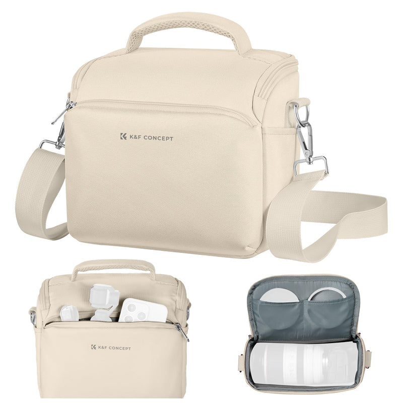 K&F CONCEPT Camera Sling Bag Small Crossbody Camera Case DSLR/SLR/Cute Compact Shoulder Photography Bags for Photographers - Beige