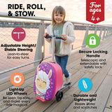 KIDDIETOTES Ride - On Scooter Suitcase for Kids – Hardside Lightweight Carry - On Luggage with Foldable Scooter, LED Wheels, Travel Fun for Toddlers & Children