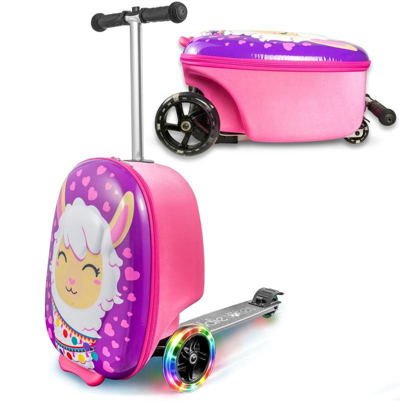 KIDDIETOTES Ride - On Scooter Suitcase for Kids – Hardside Lightweight Carry - On Luggage with Foldable Scooter, LED Wheels, Travel Fun for Toddlers & Children