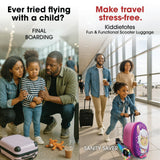 KIDDIETOTES Ride - On Scooter Suitcase for Kids – Hardside Lightweight Carry - On Luggage with Foldable Scooter, LED Wheels, Travel Fun for Toddlers & Children