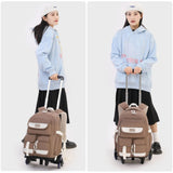 Kids Rolling Backpack for Girls, Boys Roller Backpack with Wheels, Solid - color Trolley Bags Wheeled School Bookbag on 6 Wheels - Brown