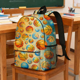 Kids Youth Basketball Backpack 16 Inch, School Bookbag for Boys Girls, Watercolor Orange Blue Print, Lightweight Polyester Daypack with Side Pocket, Front Zipper, Padded Straps, 15.4x11.8x4.7 in