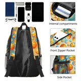 Kids Youth Basketball Backpack 16 Inch, School Bookbag for Boys Girls, Watercolor Orange Blue Print, Lightweight Polyester Daypack with Side Pocket, Front Zipper, Padded Straps, 15.4x11.8x4.7 in