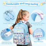 KIEAL 16.5/19IN School Backpack for Girls with 24Pcs Accessories, Anti-Theft Kids Backpack for Students, New Semester Presents with Pins and Card Holder