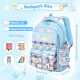 KIEAL 16.5/19IN School Backpack for Girls with 24Pcs Accessories, Anti-Theft Kids Backpack for Students, New Semester Presents with Pins and Card Holder