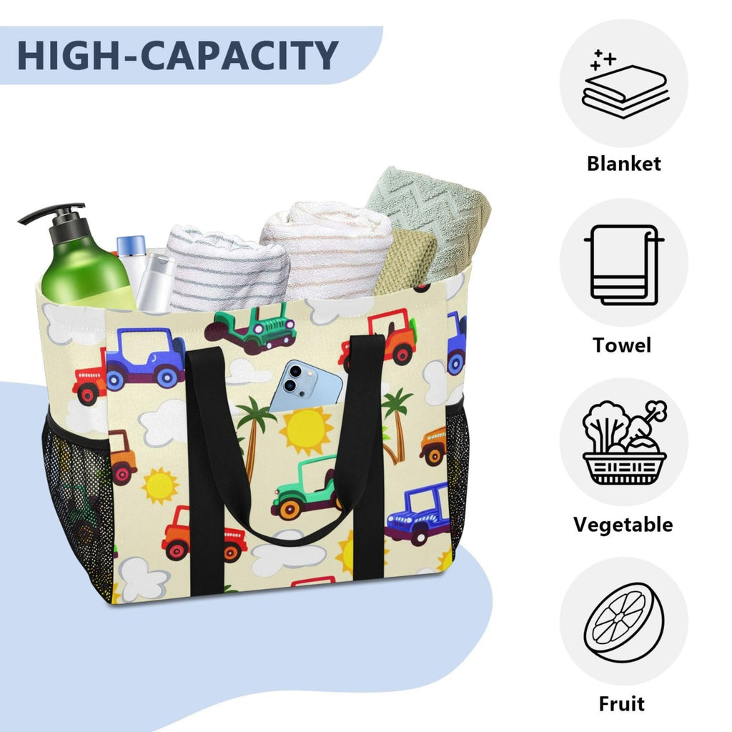 Kigai Vintage Jeeps Beach Bag for Women, Waterproof Sandproof Large Tote Casual Bag for Beach Pool Swim