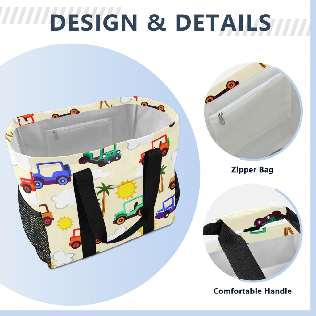 Kigai Vintage Jeeps Beach Bag for Women, Waterproof Sandproof Large Tote Casual Bag for Beach Pool Swim