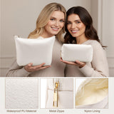 Kigeli 3 Piece Leather Makeup Bag Set Mothers Day Women Gifts PU Leather Bridesmaid Makeup Toiletry Bag Cosmetic Pouch Small Aesthetic Travel Purse for Bridesmaid Wedding Birthday Gifts(Beige)