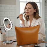 Kigeli PU Leather Makeup Bag for Women Gift Cosmetic Pouch for Purse Waterproof with PU Leather Travel Toiletry Organizer with Zipper for Women Bridesmaid Friend Gift(Brown)