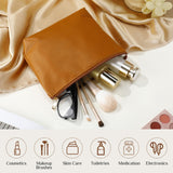 Kigeli PU Leather Makeup Bag for Women Gift Cosmetic Pouch for Purse Waterproof with PU Leather Travel Toiletry Organizer with Zipper for Women Bridesmaid Friend Gift(Brown)