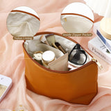 Kigeli PU Leather Makeup Bag for Women Gift Cosmetic Pouch for Purse Waterproof with PU Leather Travel Toiletry Organizer with Zipper for Women Bridesmaid Friend Gift(Brown)