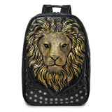 kiisy 3D Lion Leather Laptop Backpack Unique Designer Fashion Travel Rivet Punk Backpack (Black G)